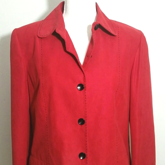 Alfred Dunner Red Micro Suede Blazer Jacket Size 8 Classic Office Workwear - Picture 2 of 4